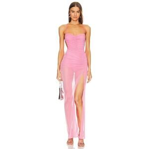 Revolve x Michael Costello Follie Sheer Open Back Gown - L